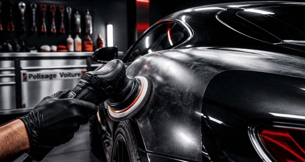 Polissage voiture sur carrosserie noire avec contraste