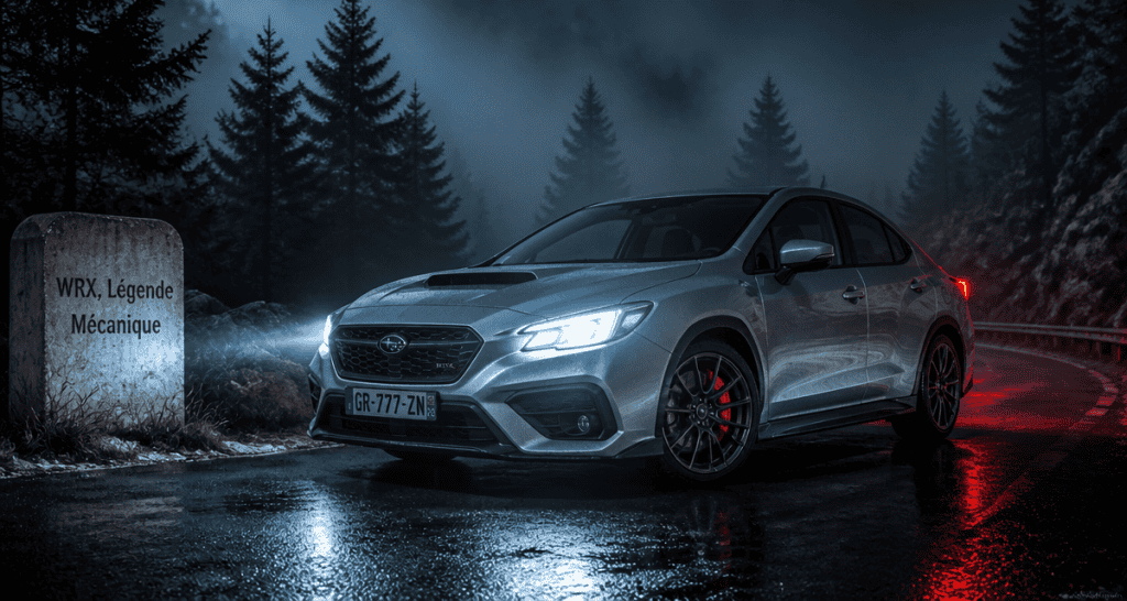 subaru wrx argent nuit route montagne