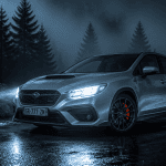 subaru wrx argent nuit route montagne