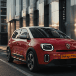 Twingo 2026 électrique rouge sport garée en ville