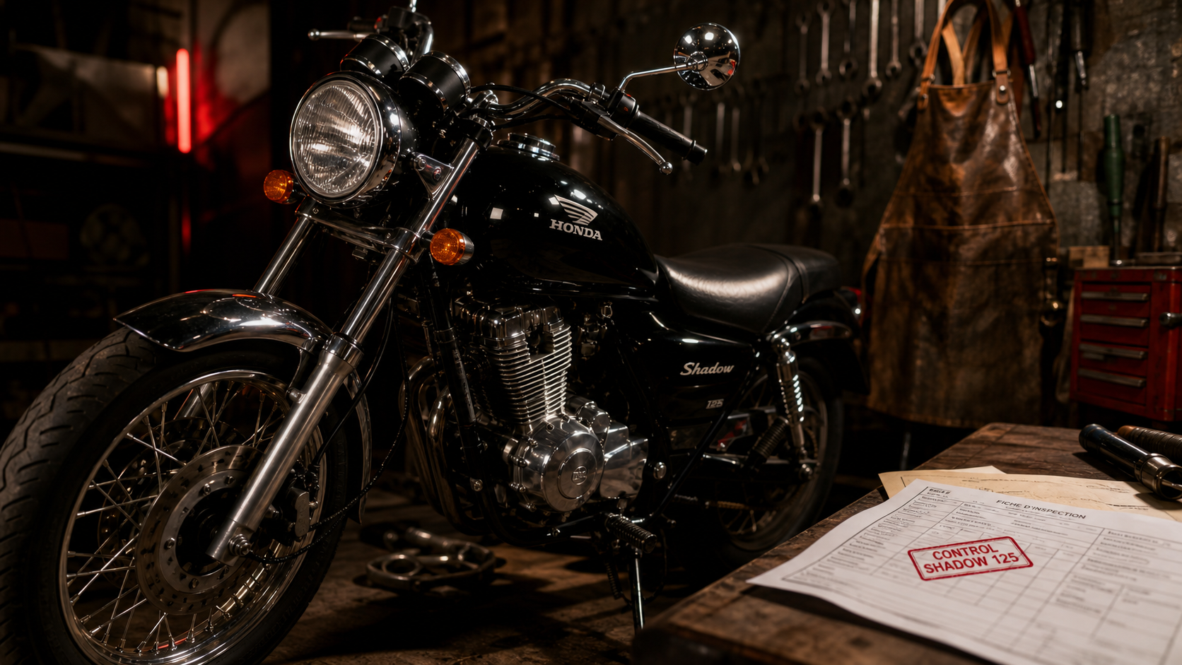 Honda Shadow 125 noire, 125 shadows en atelier