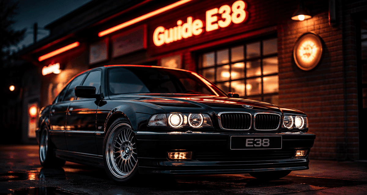 bmw e38 noire stationnée garage néons