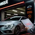 controle technique pour voiture neuve devant garage