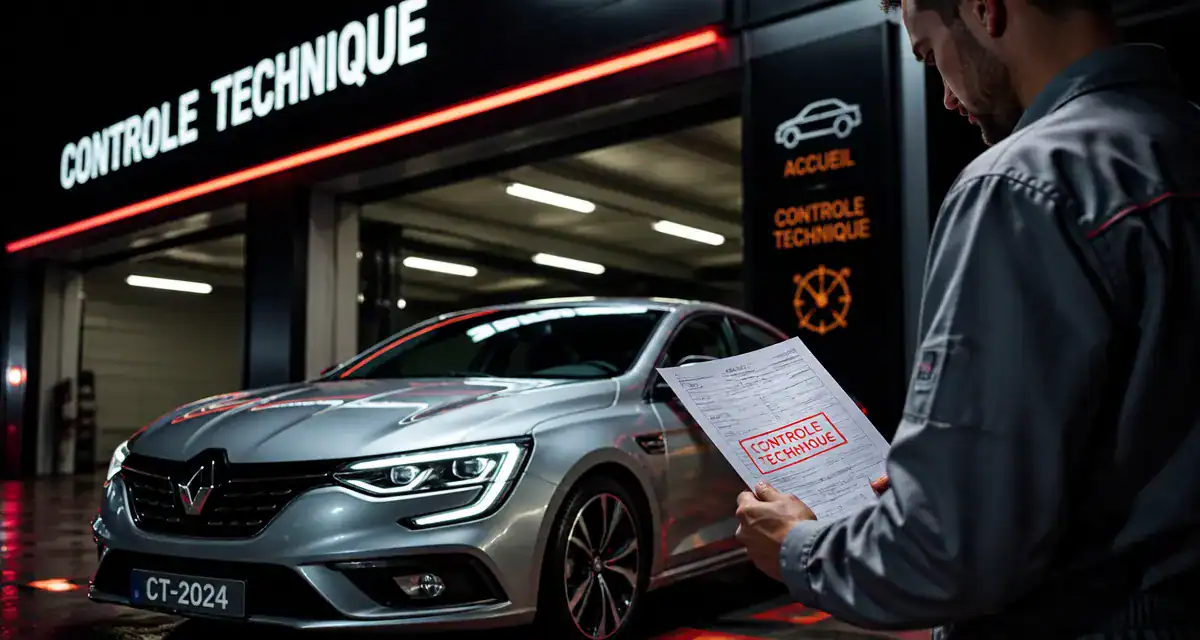 controle technique pour voiture neuve devant garage