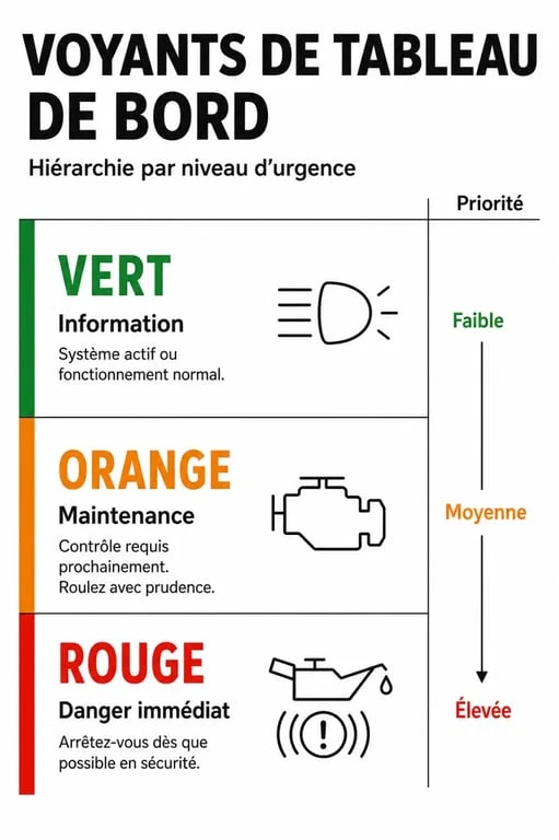 Infographie des codes couleurs du voyant service sur le tableau de bord