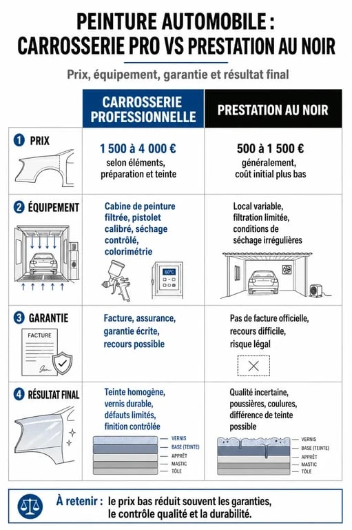 Comparatif des prix et prestations pour une peinture complète de voiture entre garage professionnel et particulier