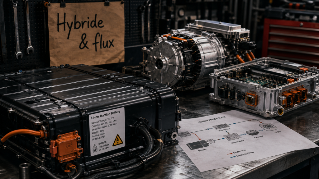 Fonctionnement voiture hybride : batterie lithium-ion et moteur électrique