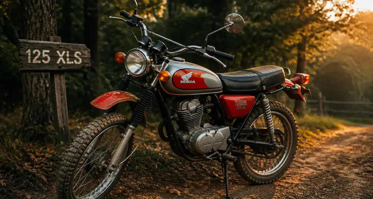 honda 125 xls rouge vintage garée forêt