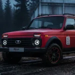 Lada Niva 2025 Sport 122 ch sur chemin de terre humide