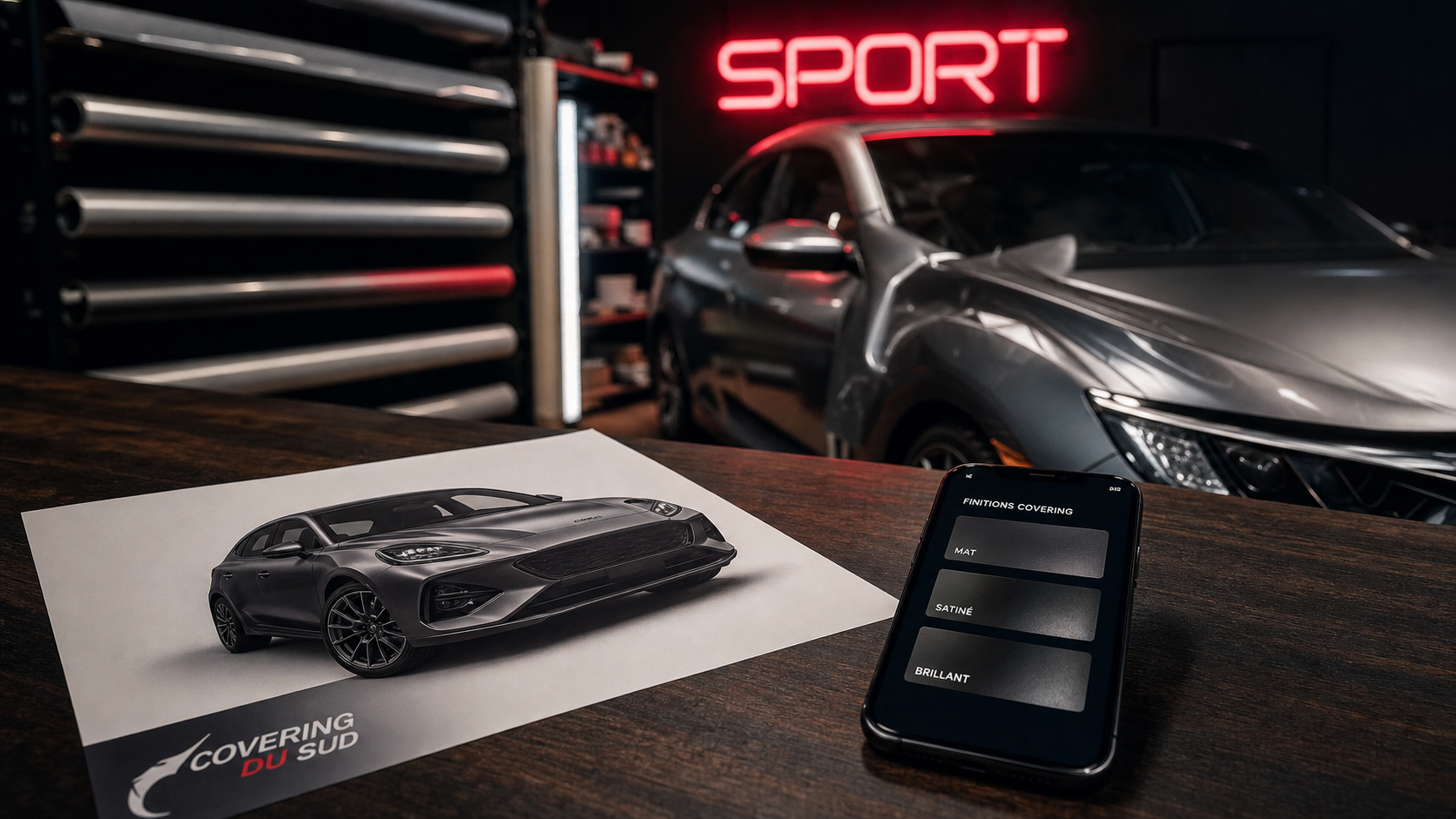 Simulation covering voiture : comparer teintes mat, satiné et brillant en 5 minutes