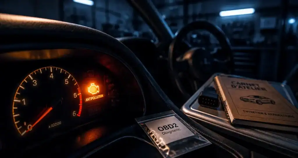 Voyant antipollution allumé sans perte de puissance, diagnostic OBD2 au tableau de bord