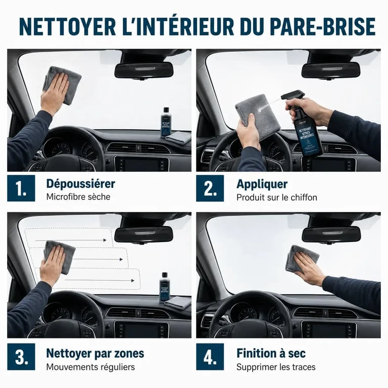 Nettoyage pare brise intérieur : étapes pour dégraisser la vitre et enlever les traces