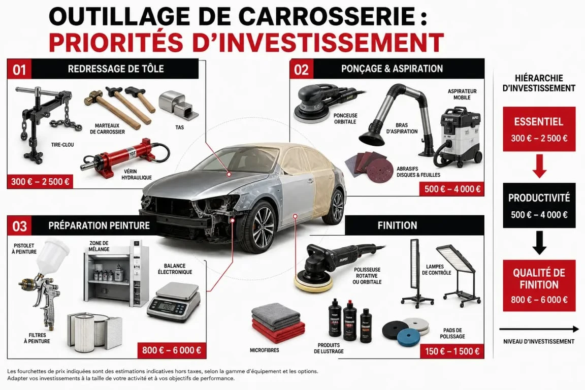 Outillage du carrossier : familles d’outils et priorités d’achat en atelier