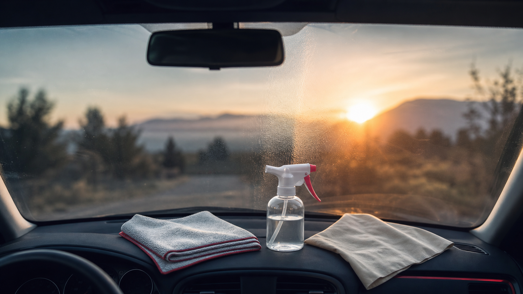 Nettoyage pare brise intérieur gras sans marques, microfibres et eau vinaigrée