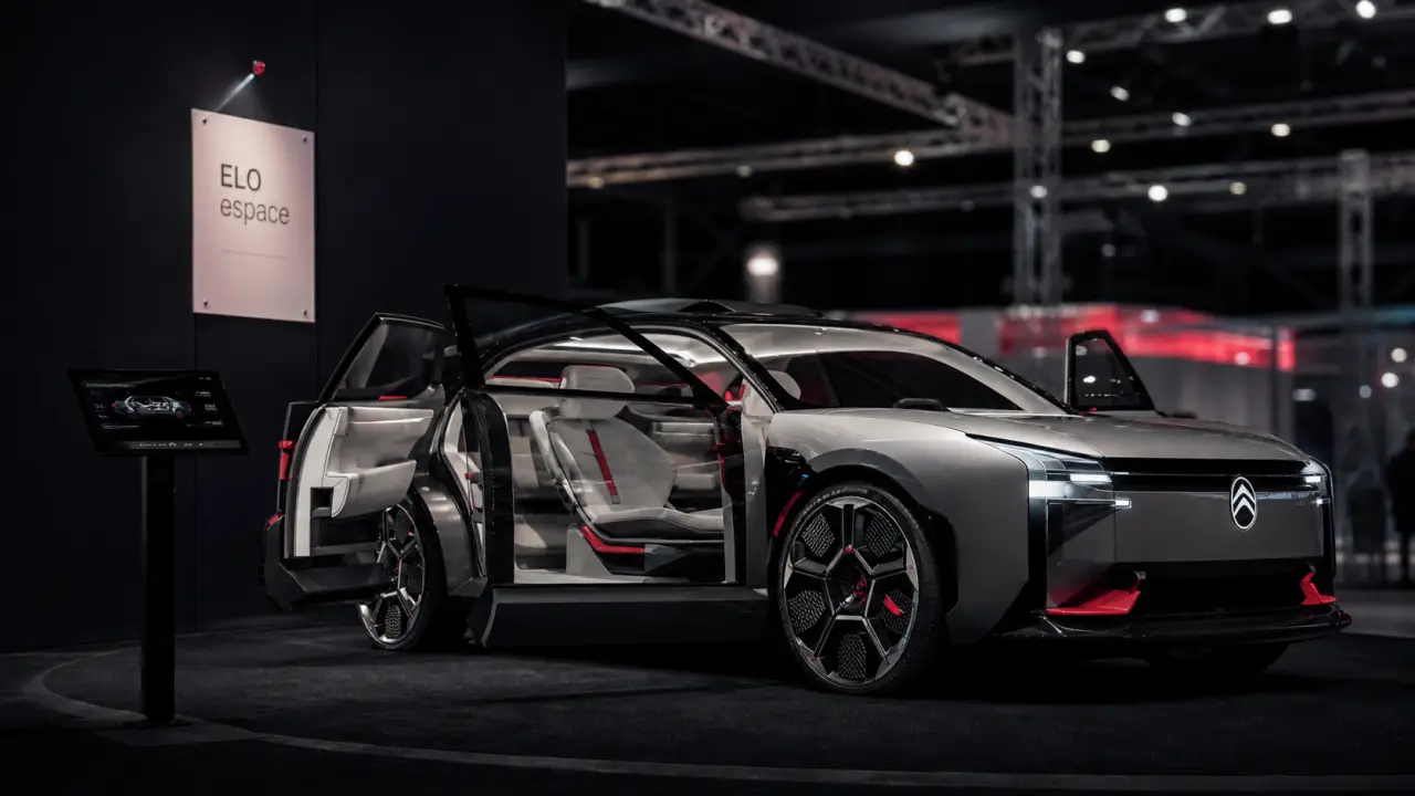 Concept car Citroën dans un hall sombre, ELO espace