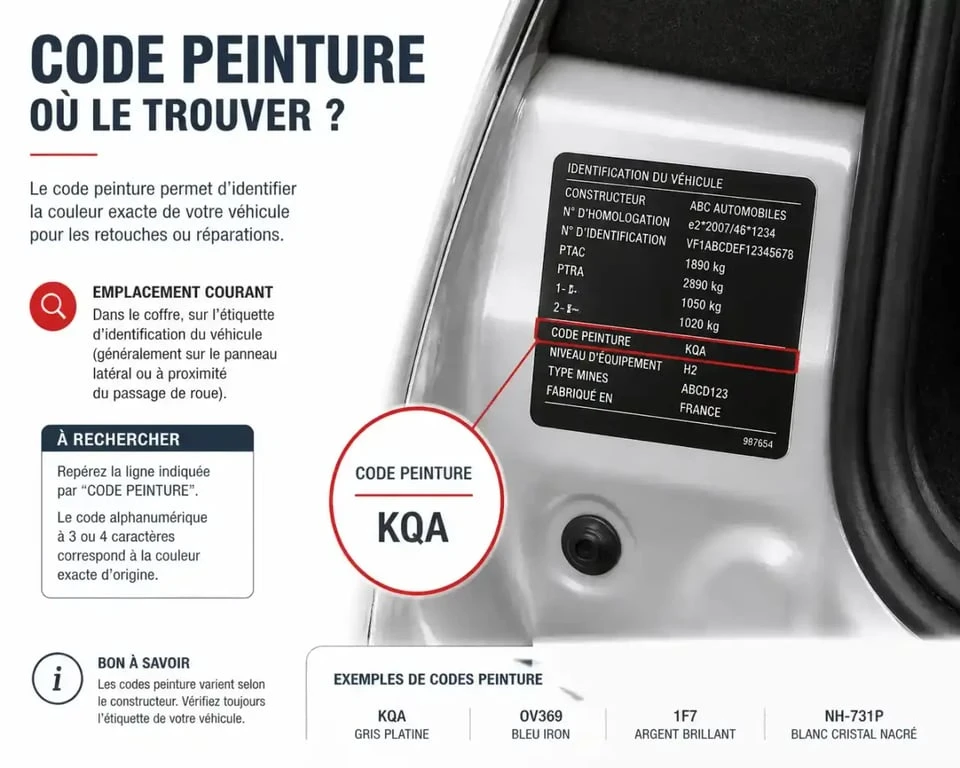 Localisation et lecture du code couleur sur l'étiquette d'identification pour peinture pour Volkswagen