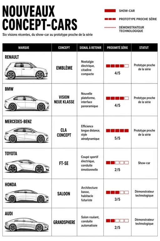 Concept car nouveaute : infographie des derniers concepts et de leur lien avec un futur modèle de série