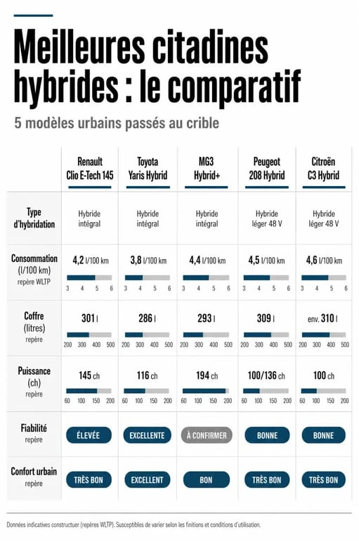 Comparatif des meilleures citadines hybrides pour choisir la meilleure citadine hybride