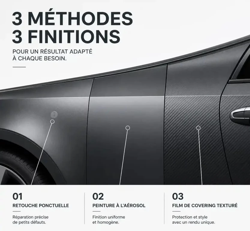 Comparaison des méthodes de rénovation pour voiture gris anthracite : stylo de retouche, aérosol et covering
