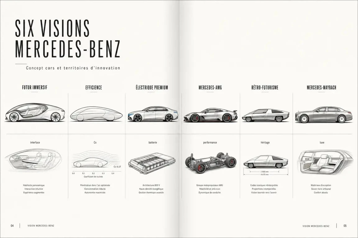 Concept car benz Mercedes-Benz : montage éditorial des concept cars emblématiques et de leurs univers