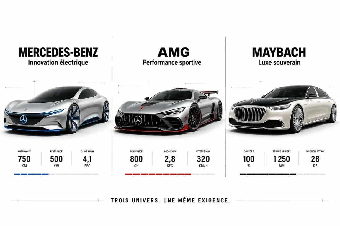 Mercedes concept car comparatif des univers Mercedes-Benz, AMG et Maybach