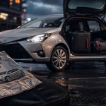Meilleur citadine hybride : Clio E-Tech, Yaris ou MG3 sur parking humide au crépuscule