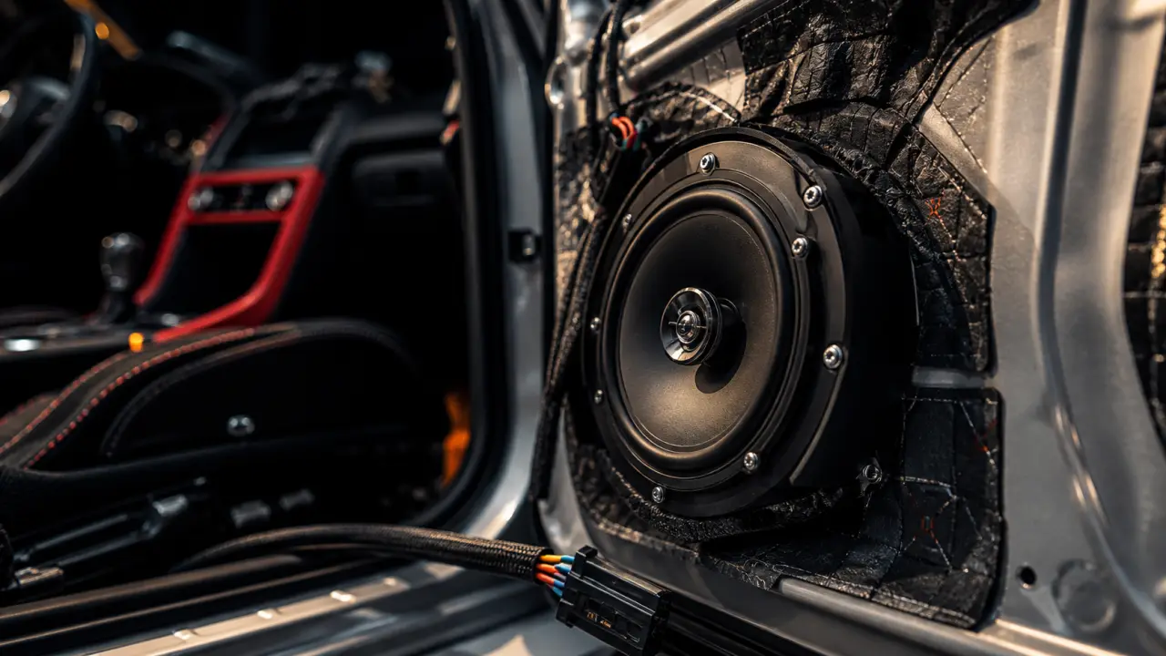 Meilleur haut parleur pour voiture : coaxial neuf sur entretoise, porte ouverte