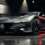 Mercedes concept car Vision EQXX, design futuriste noir avec lignes rouges
