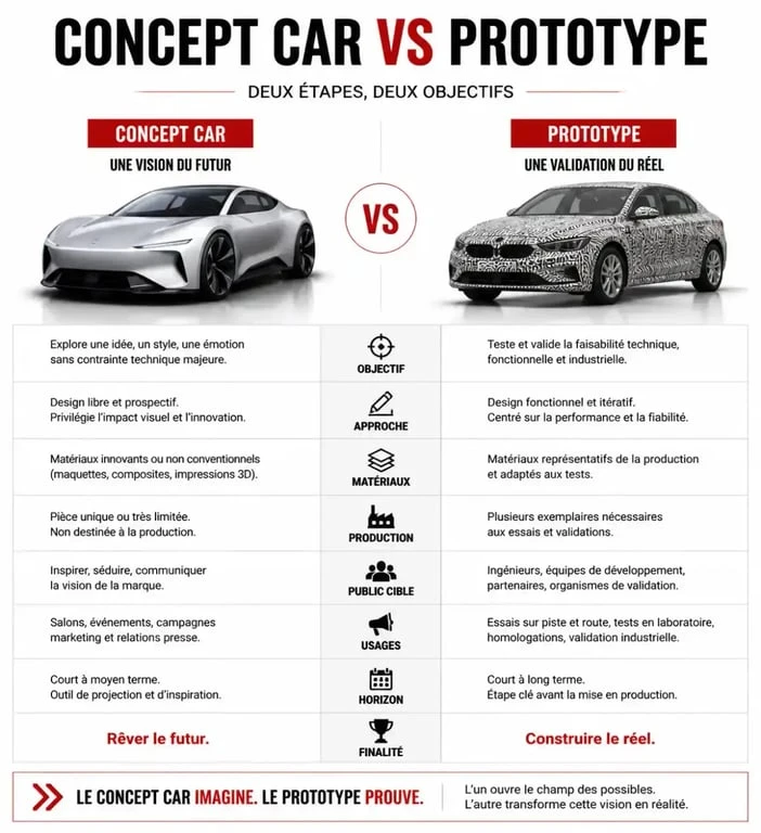 Tableau comparatif entre concept car et prototype
