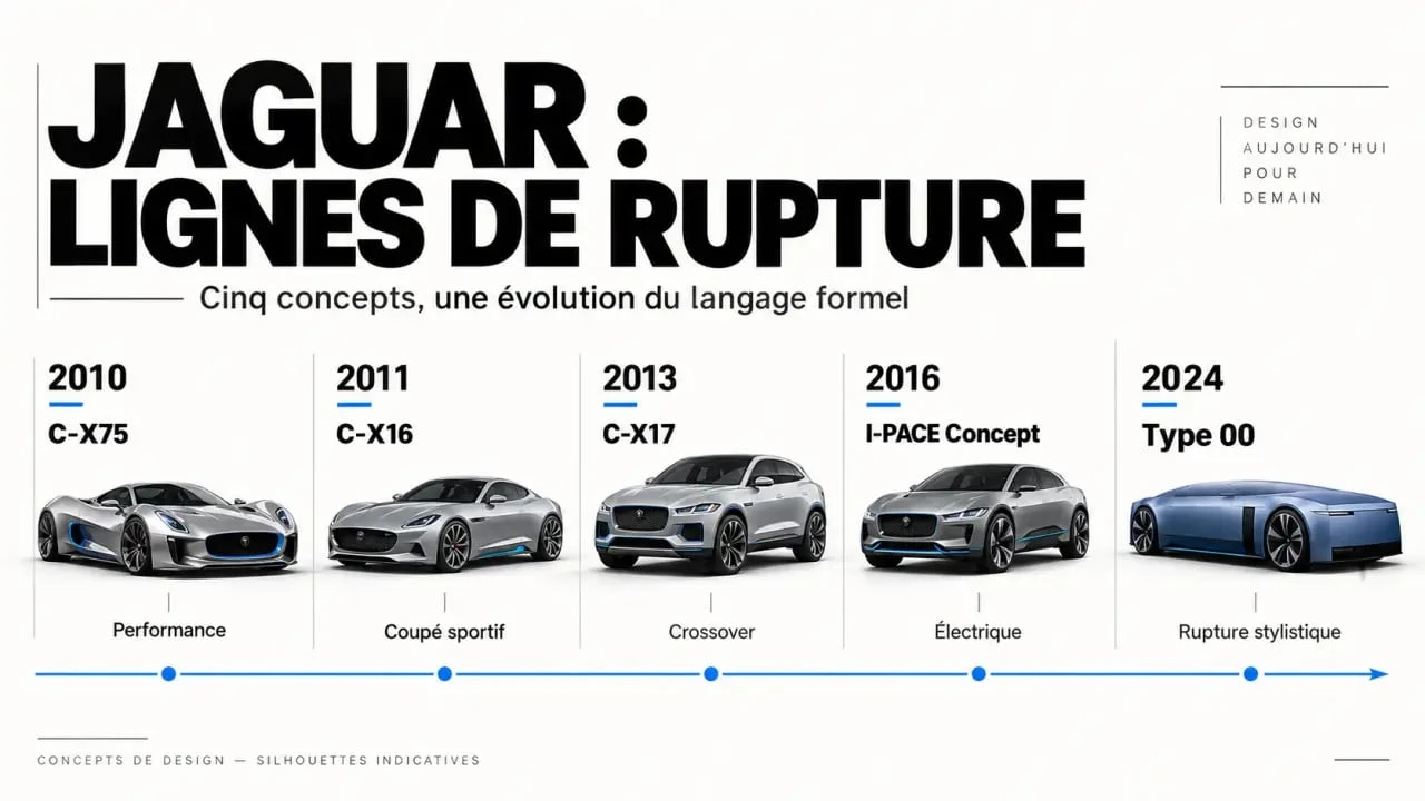 Infographie sur l’évolution des concept cars Jaguar du C-X75 à la Type 00
