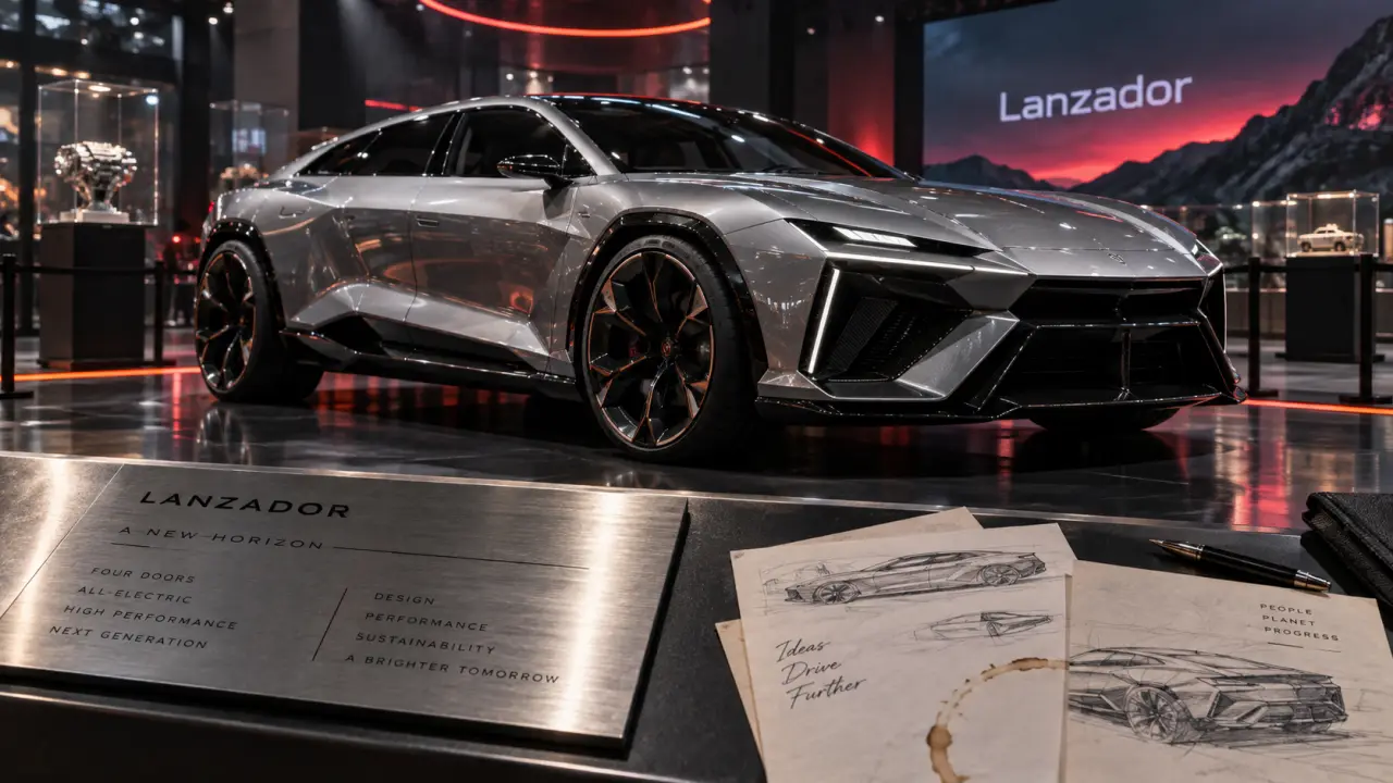 Lambo concept car Lanzador au salon, photo sur stand