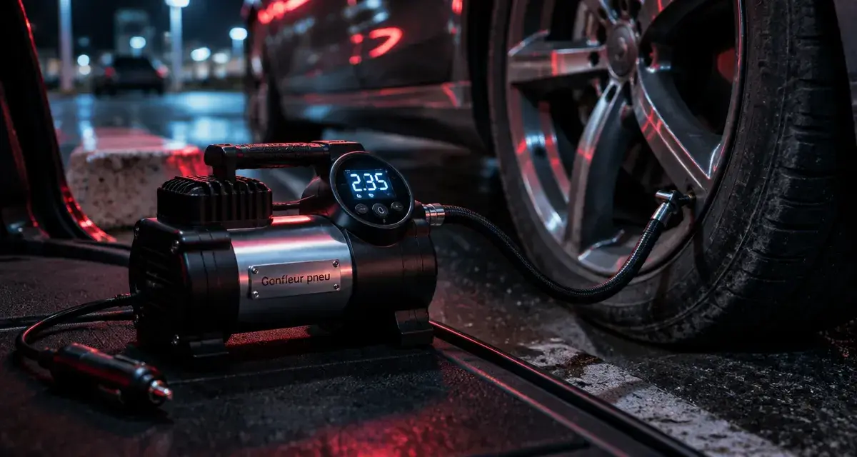 Gonfleur pneu voiture 12 V au coffre pour regonfler un pneu